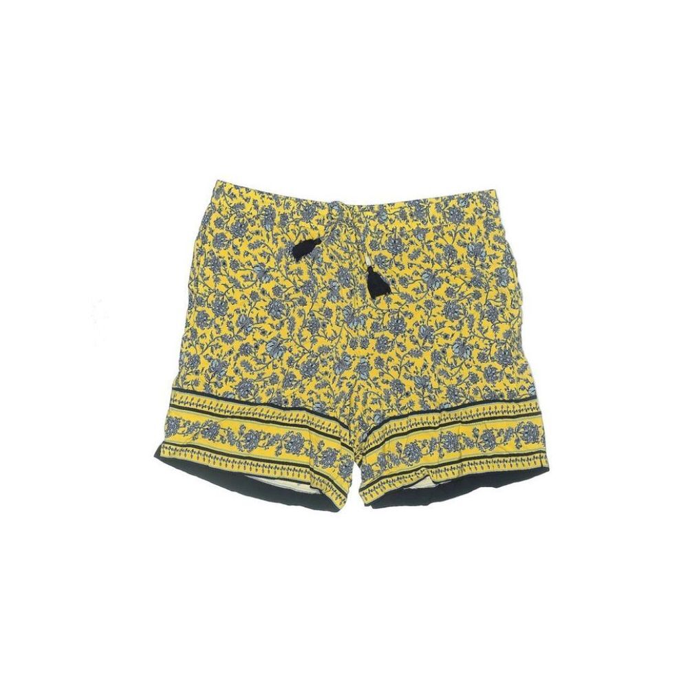 J. Jill Yellow Floral Drawstring Border-Print Shorts